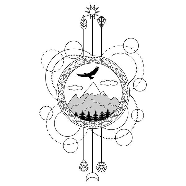 Símbolo de tatuaje de montañas — Archivo Imágenes Vectoriales