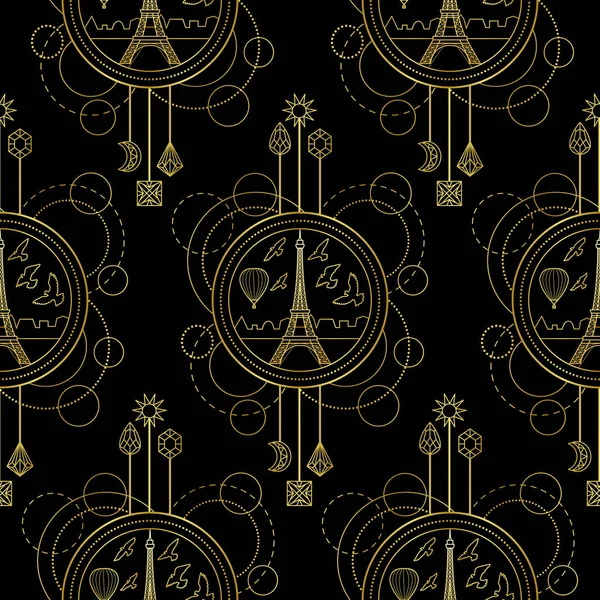 Gold Eiffel Tower Seamless Pattern