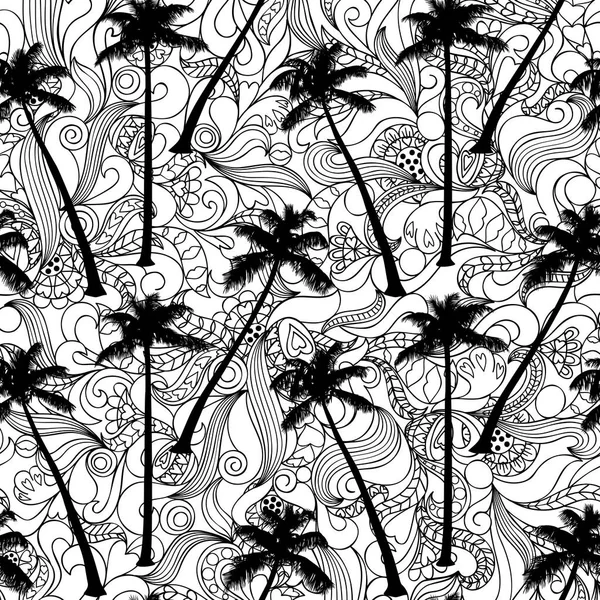 Palm and Doodle Seamless Pattern