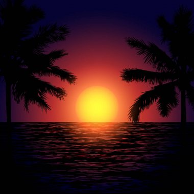 Günbatımında tropik plaj