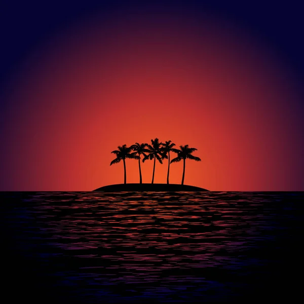 Tropische Insel bei Sonnenuntergang — Stockvektor