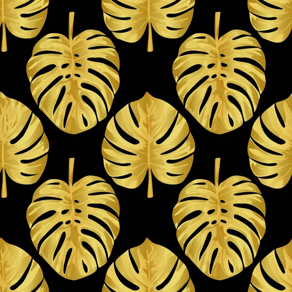 Gouden Monstera naadloze patroon — Stockvector