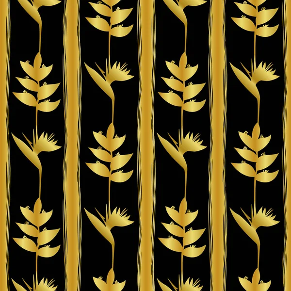 Ouro Tropic Flores padrão sem costura —  Vetores de Stock