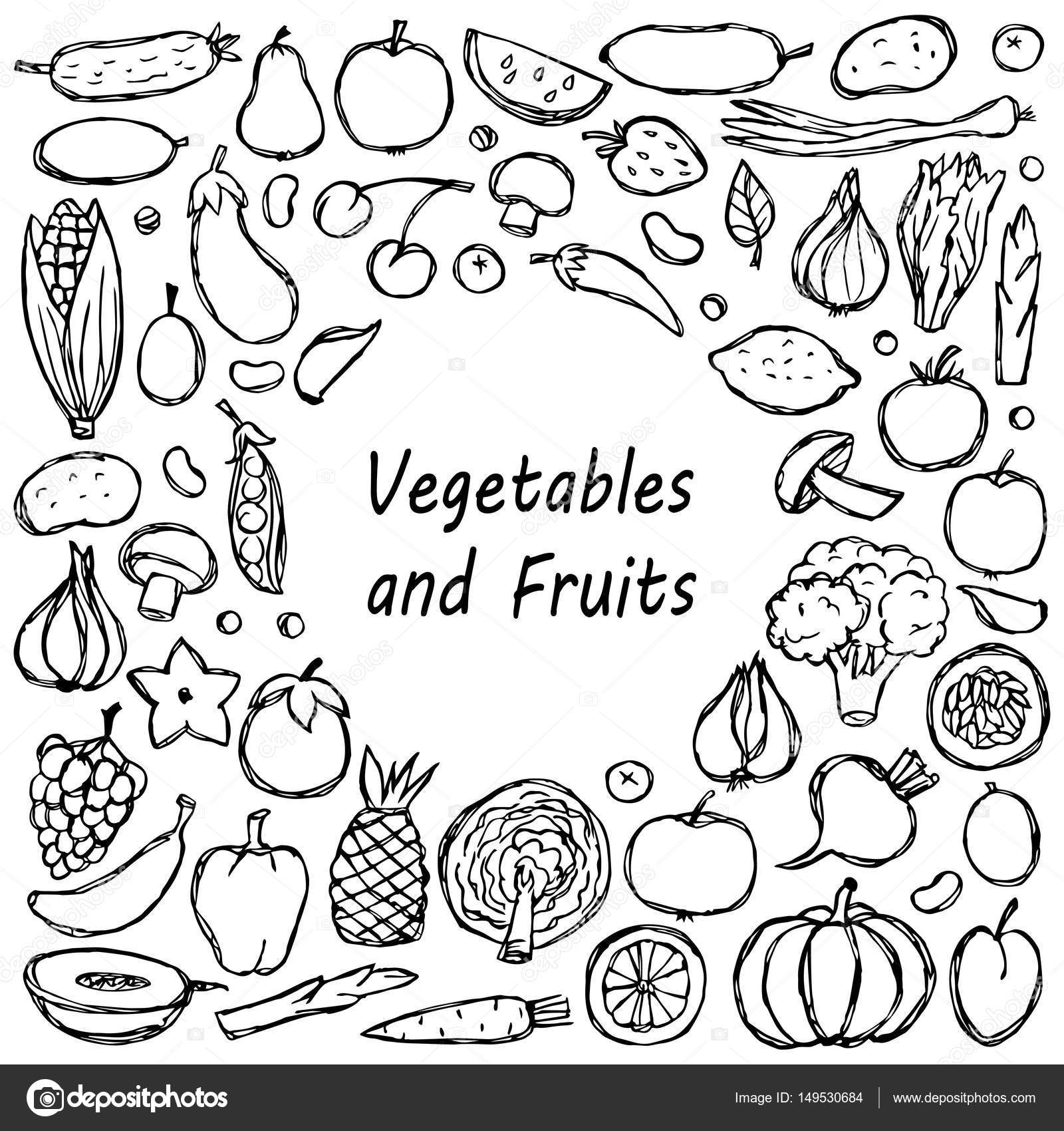 Vetores de Padrão Perfeito De Legumes Doodle Vegetarianos