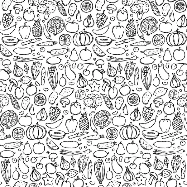 Doodle Vegetarian Food Seamless Pattern — Stock Vector