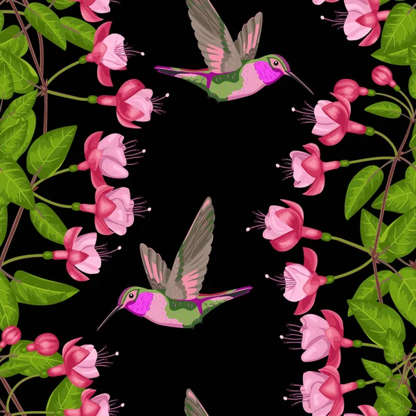 Fuchsia et Colibri Modèle sans couture — Image vectorielle