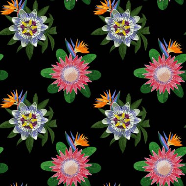 Tropik çiçeklerle kusursuz desen