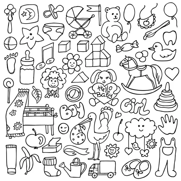 Doodle objetos de bebé — Vector de stock