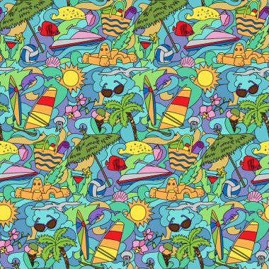 Doodle yaz plaj Seamless Modeli