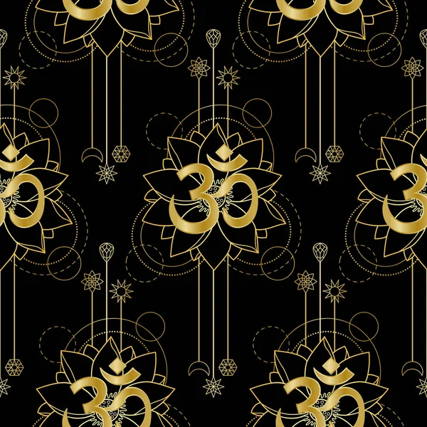 Om és arany lótusz Seamless Pattern — Stock Vector