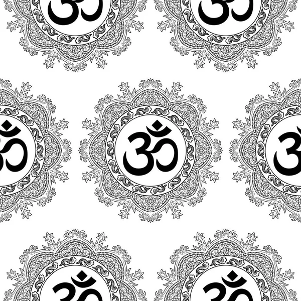 Om och Mandala sömlösa mönster — Stock vektor