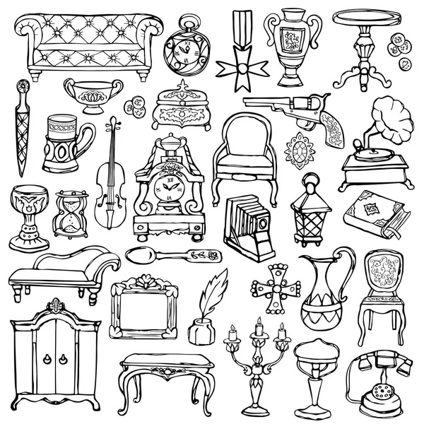 Antiguidades Doodle Set — Vetor de Stock
