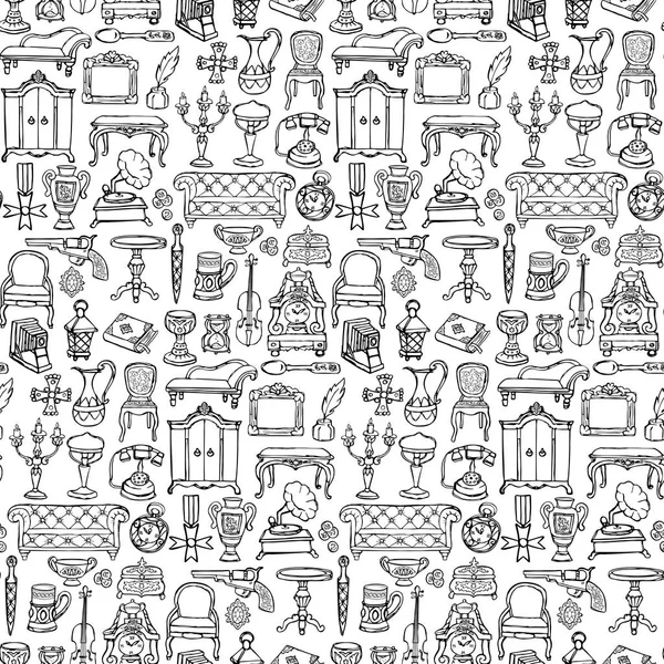 Antyków Doodle Seamless Pattern — Wektor stockowy