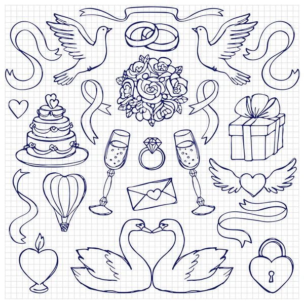 Set di matrimonio disegnato a mano — Vettoriale Stock