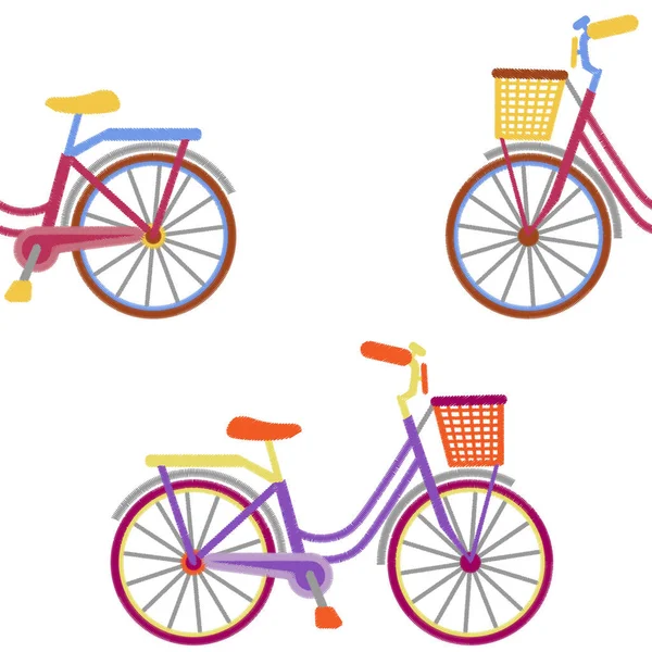 Bicicletta con cestino ricamo modello senza cuciture — Vettoriale Stock