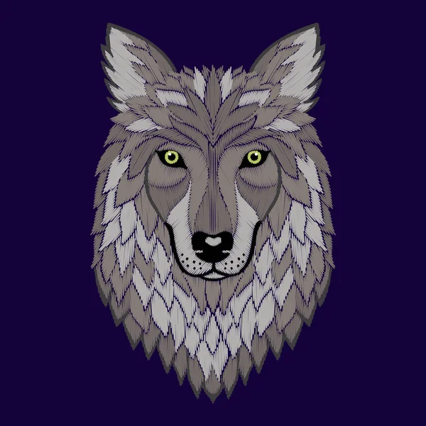 Borduurwerk Wolf hoofd — Stockvector
