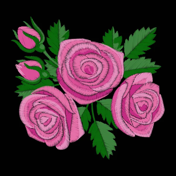 Rosafarbene Rosenstickerei — Stockvektor