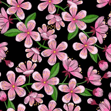 Kiraz çiçeği nakış Seamless Modeli