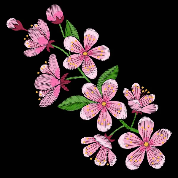 Patrón de bordado de flor de cerezo — Vector de stock