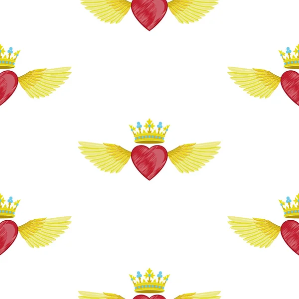 Καρδιά και απρόσκοπτη μοτίβο κεντήματα φτερά — Διανυσματικό Αρχείο