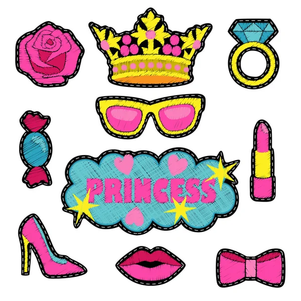 Princess mode broderi patch set — Stock vektor