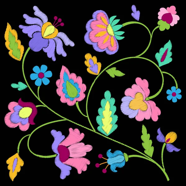 ファンタジーの花刺繍 — ストックベクタ