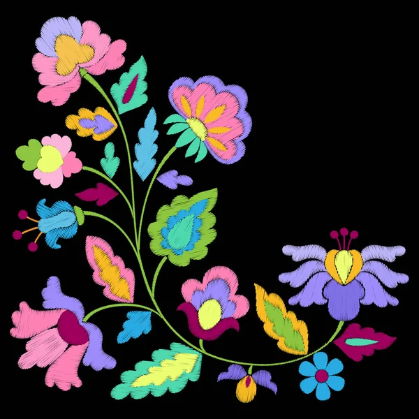 Patrón de bordado de flores de fantasía — Vector de stock