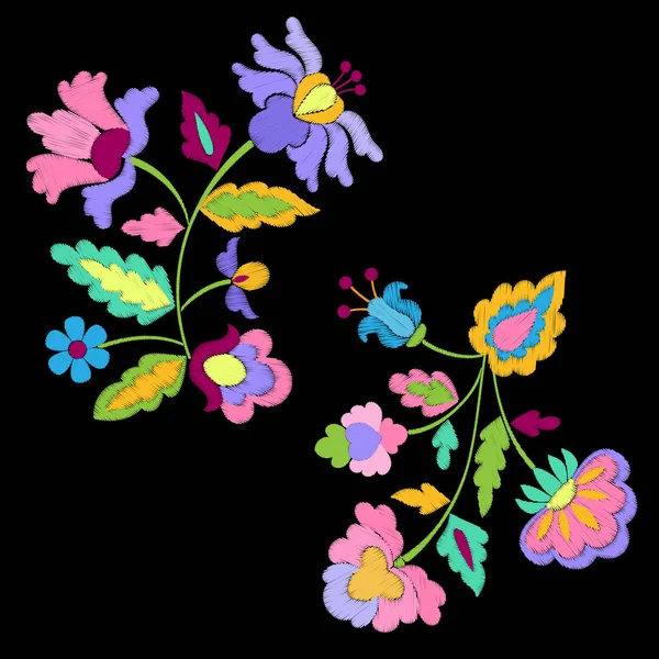 Fantasy blommor Broderi mönster uppsättning — Stock vektor