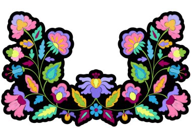 Fantezi çiçek nakış simetrik yama