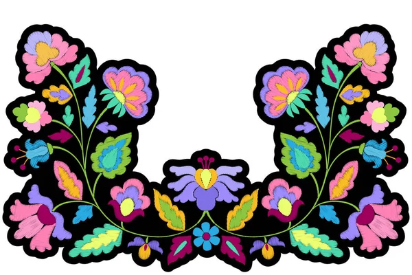 Fantasie Blumen Stickerei symmetrischer Aufnäher — Stockvektor