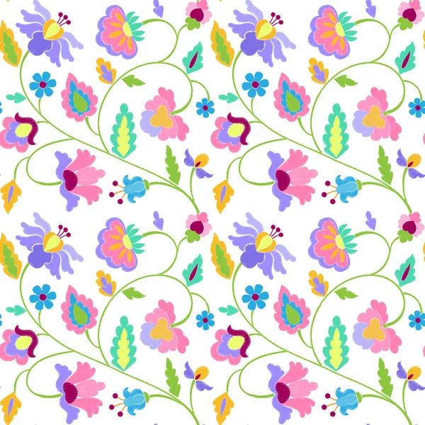 Fantázia virág hímzés Seamless Pattern — Stock Vector