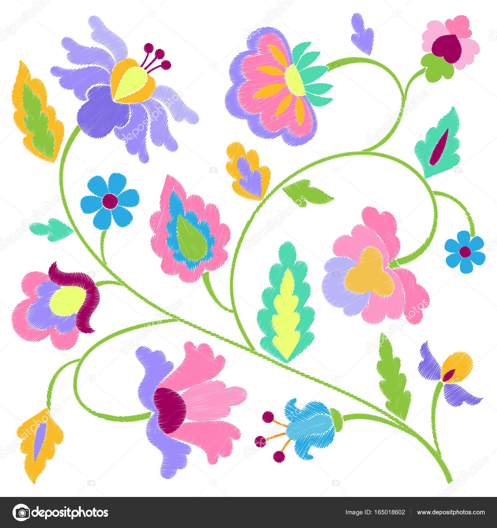 Motif De Broderie Fleurs Fantaisie Image Vectorielle