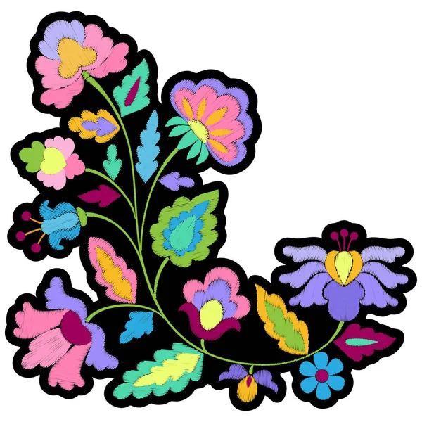 ファンタジーの花刺繍パッチ — ストックベクタ