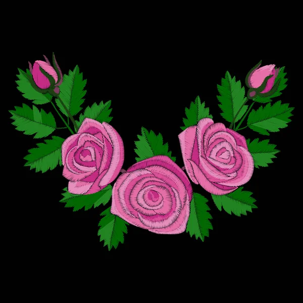 Вышивка уголка розовой розы — стоковый вектор