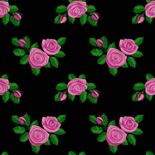 Rose Rose broderie motif sans couture — Image vectorielle