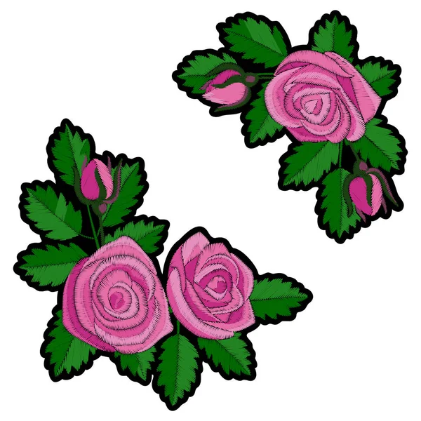 Parche de bordado rosa rosa — Vector de stock