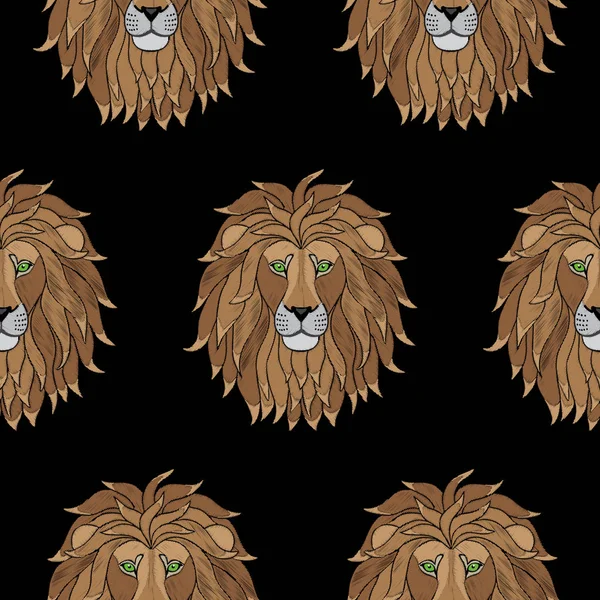 Embroidery Lion Seamless Pattern — Stock Vector