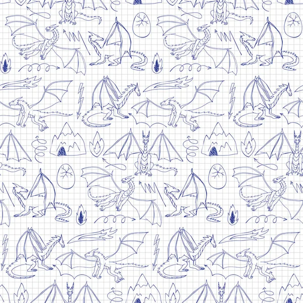 Dragones garabato patrón sin costura — Archivo Imágenes Vectoriales