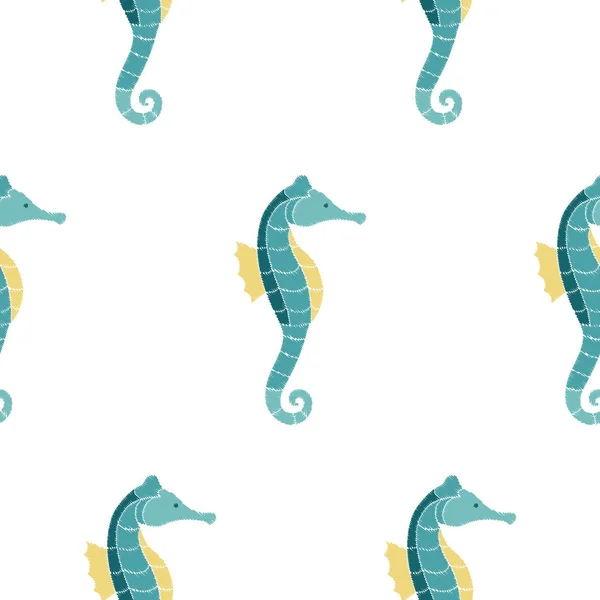 Motif sans couture broderie hippocampe — Image vectorielle