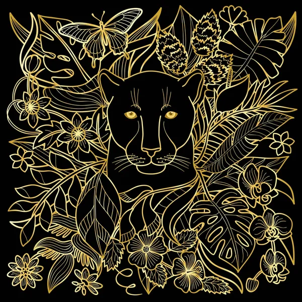 Panther gouden patroon — Stockvector