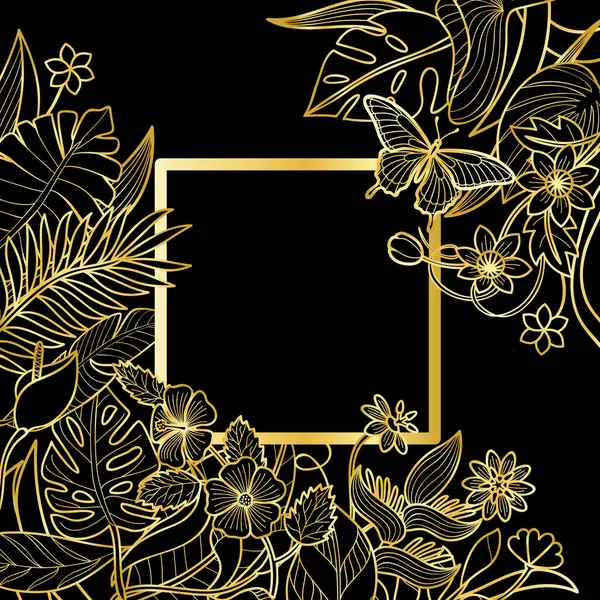 Cadre carré en or tropical — Image vectorielle