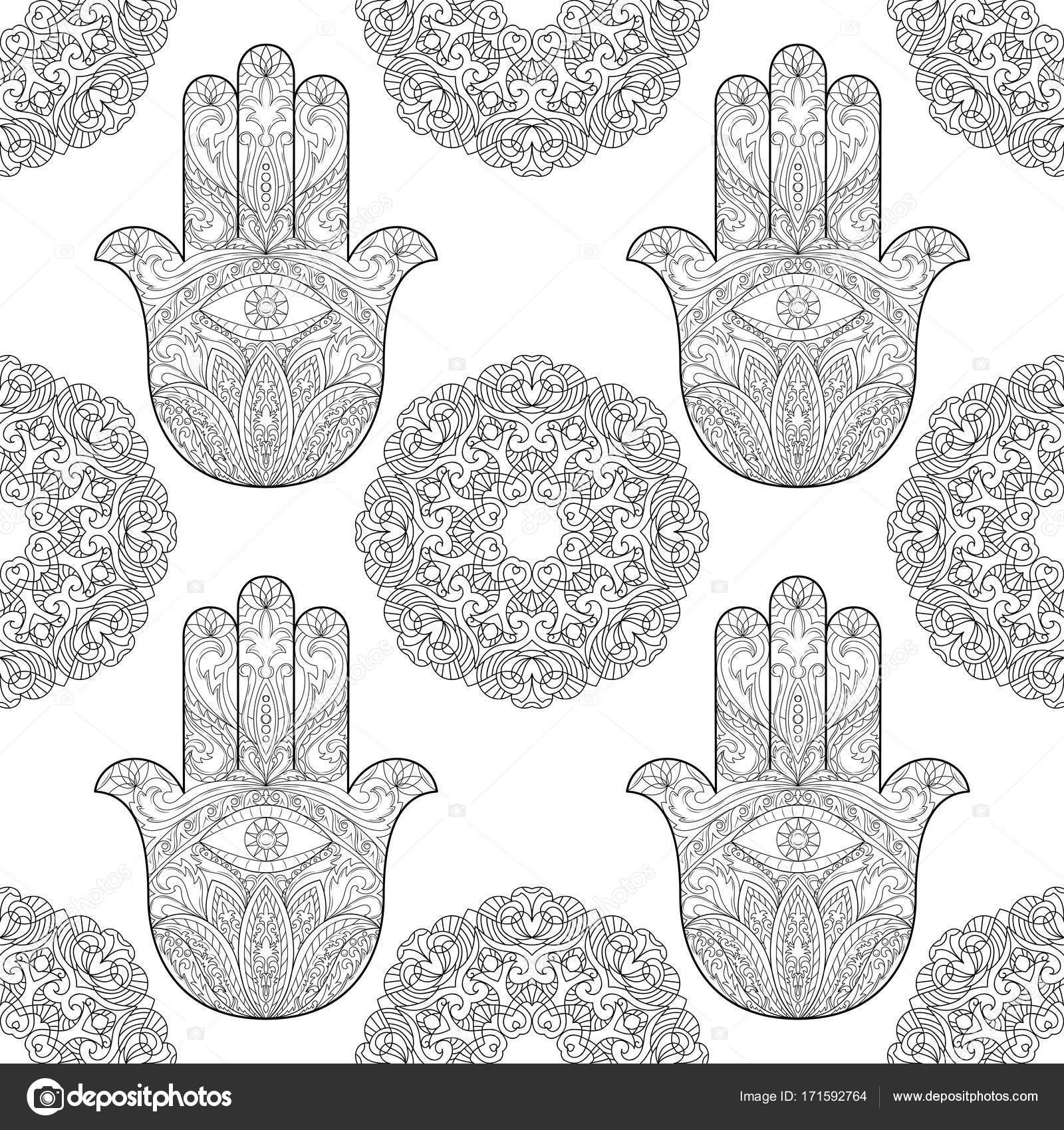 Hand Van Fatima Met Mandala Naadloze Patroon Stockvector
