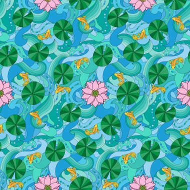 Lotus ve balıklar seamless modeli