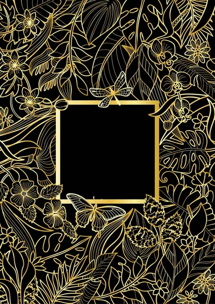 Cadre carré en or tropical — Image vectorielle