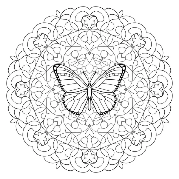 Butterfly Mandala Coloring Page — Stock Vector