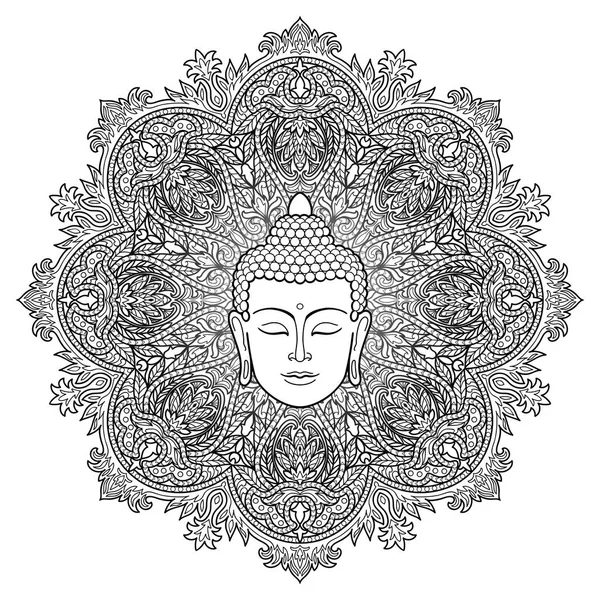 Halaman Pewarnaan Buddha Mandala - Stok Vektor