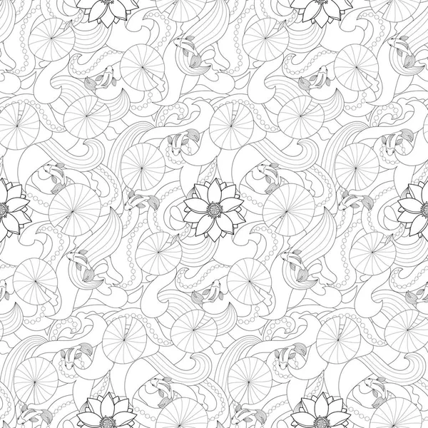 Lotus et poissons motif sans couture — Image vectorielle