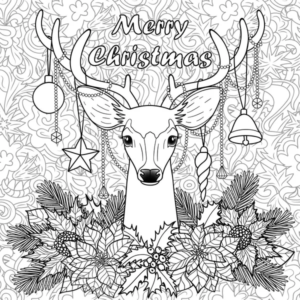 Joyeux cerf de Noël sur fond sans couture Doodle — Image vectorielle