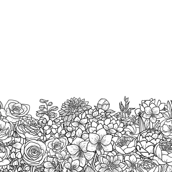 Les fleurs du jardin Frontière sans couture — Image vectorielle