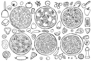 elle çizilmiş pizza seti